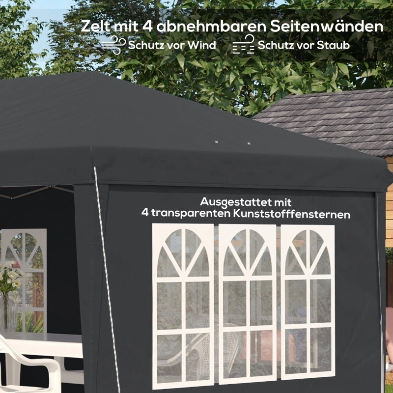 Padiglione circa 3x6m gazebo impermeabile pieghevole con 4 pareti laterali borsa da trasporto con protezione UV per finestre nera