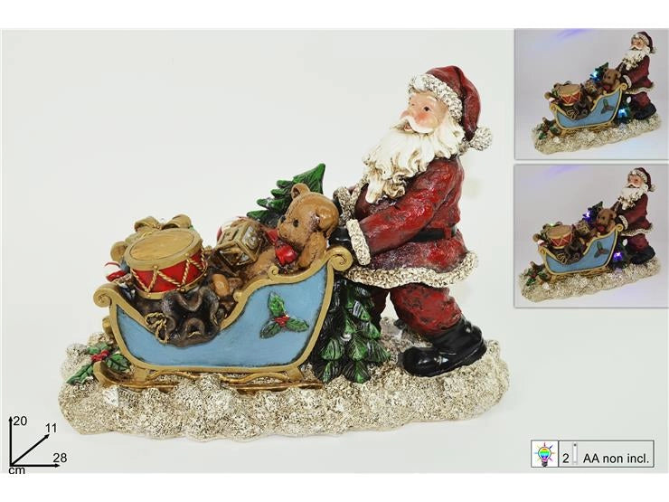 Decorazione Natalizia Babbo Natale in Ceramica su Slitta e Luci 20 x 28 cm
