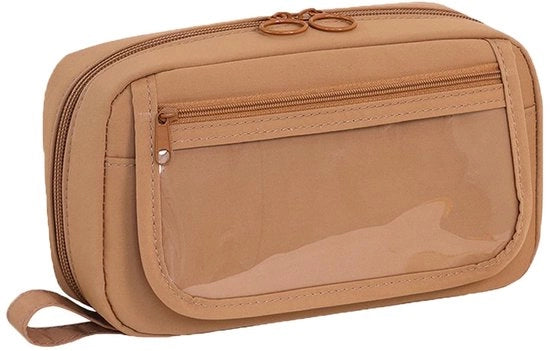 Etui multifunzionale con grande capacità - Borsa portatile per scuola e ufficio - Marrone - Adatto a uso creativo - 21 x ...