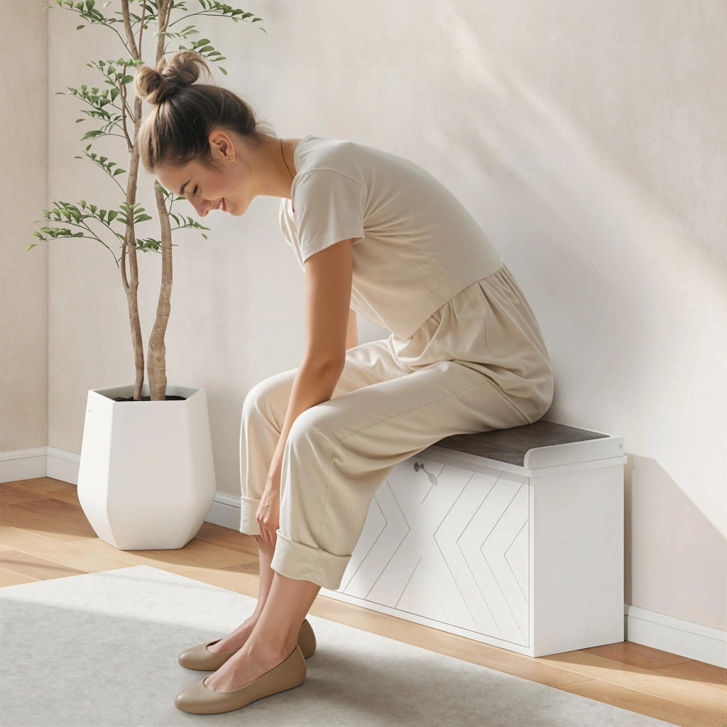 Cassettiera Scarpiera con Panca e Cuscino ¨C zephmum ¨C Bianco 80x26x48 cm