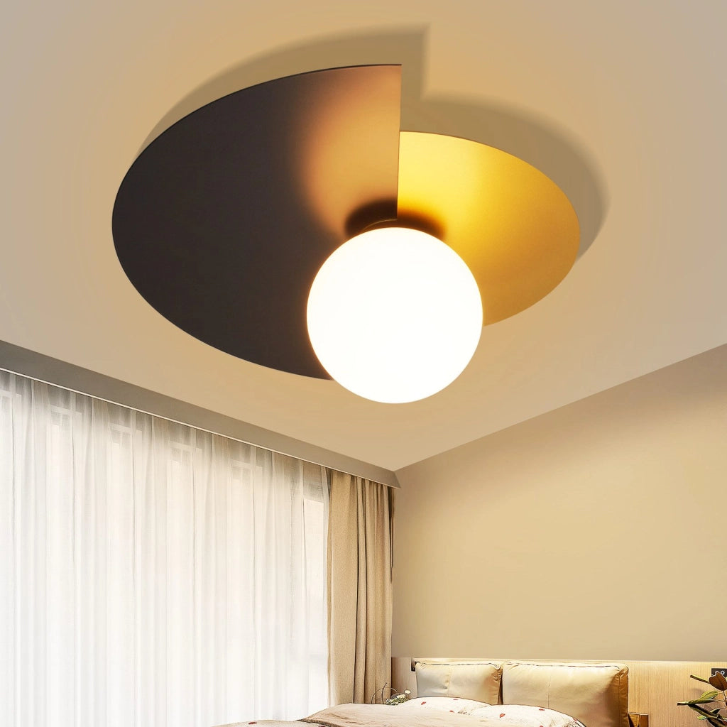 ZMH Lampada da soffitto retrò nero oro rotonda vetro E14 per corridoio