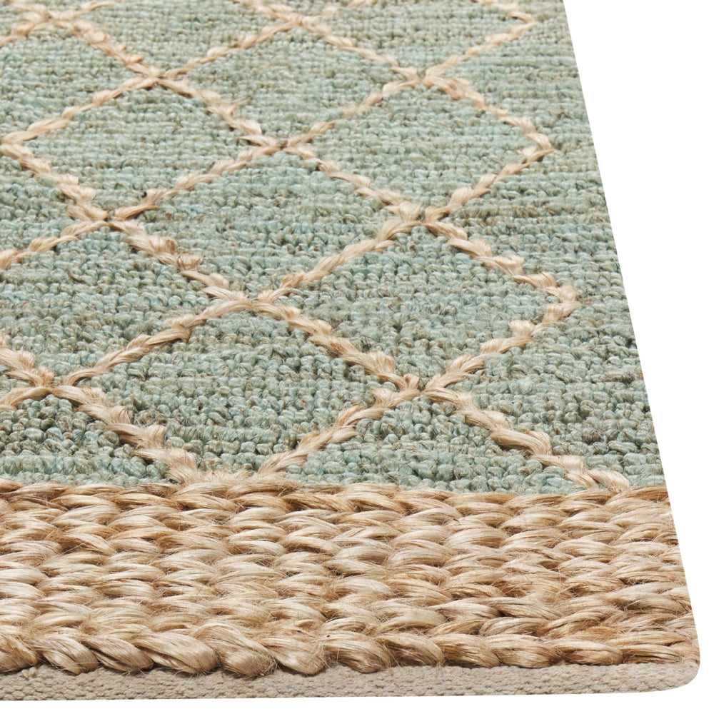 Tappeto Runner Verde e Beige Juta 80 x 300 cm Motivo geometrico Tessuto a mano Boho Corridoio Camera da letto