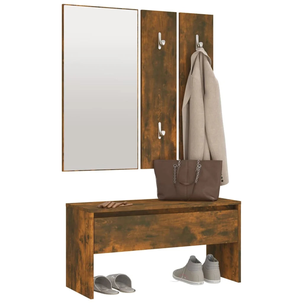 Set di mobili per ingresso e corridoio rovere affumicato 80 x 30,5 x 40 cm derivati ​​del legno 02_0010926