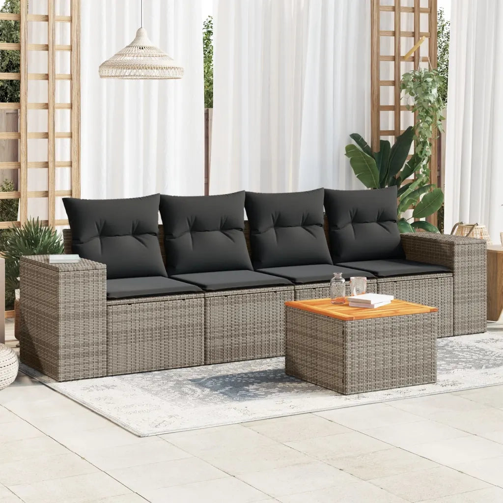 Set Divano da Giardino 5 pz | Set Salotto da Giardino con Cuscini Grigio in Polyrattan