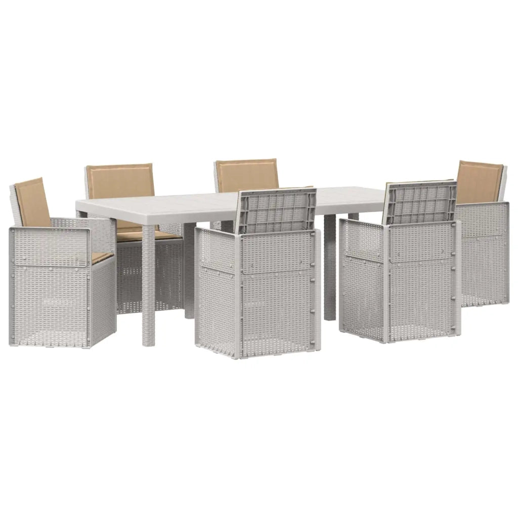 Set da Pranzo per Giardino 7 pcs Bianco e Tortora PP