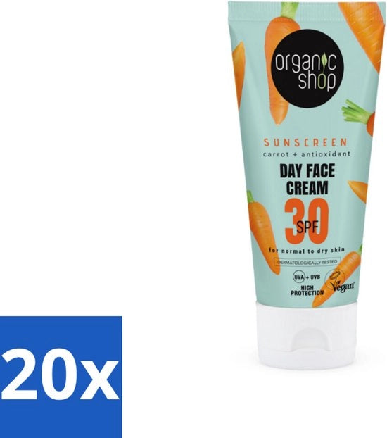 20 x Creme solare organica per viso SPF 30 - Normale pelle - 50 ml - Creme solare - SPF 30 - Protezione viso - Protezione UVA/UVB - Protezione solare naturale