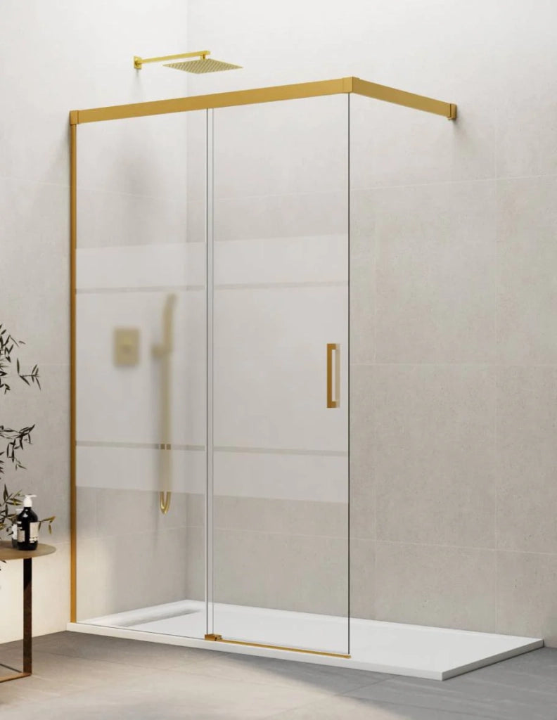 Porta doccia scorrevole 1+1 THALASSA (BASIC) walk-in 95 cm Profilo Oro vetro serigrafato