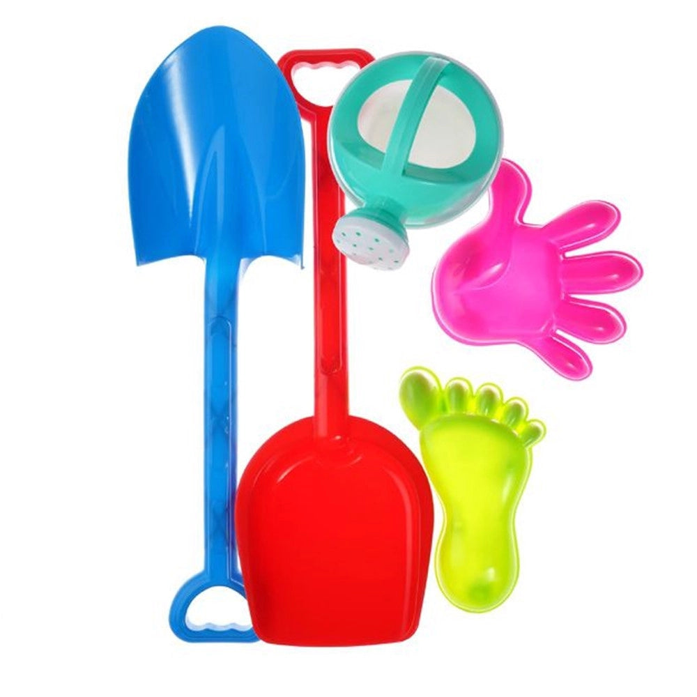 Trade Shop - Set 5pz Giocattoli Da Spiaggia Bambini Con Paletta Rastrello Innafiatoio Formine 618568 -
