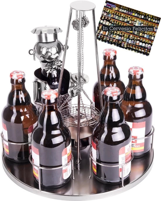 Support per flessa per barbecue - 30 cm - Capacità 6 flessen - Ideale per regali - Disegno metallico unico - Con griglia inclinabile