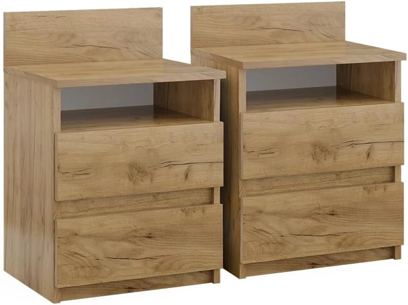 Comodino camera da letto Monty, Antracite/quercia dorata, Set di 2, per riporre oggetti di uso quotidiano in camera da letto