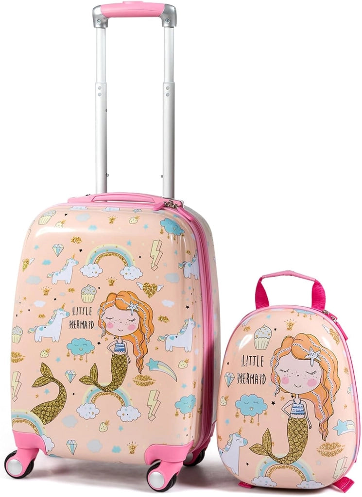 Set di Valigia per Bambini, 18" Valigia+ 12" Zaino, 2 Pezzi, con Ruote Girevoli a 360° e Maniglia Retrattile, Ideale per Viaggiare in Modo Comodo e Divertente (Modello 3)
