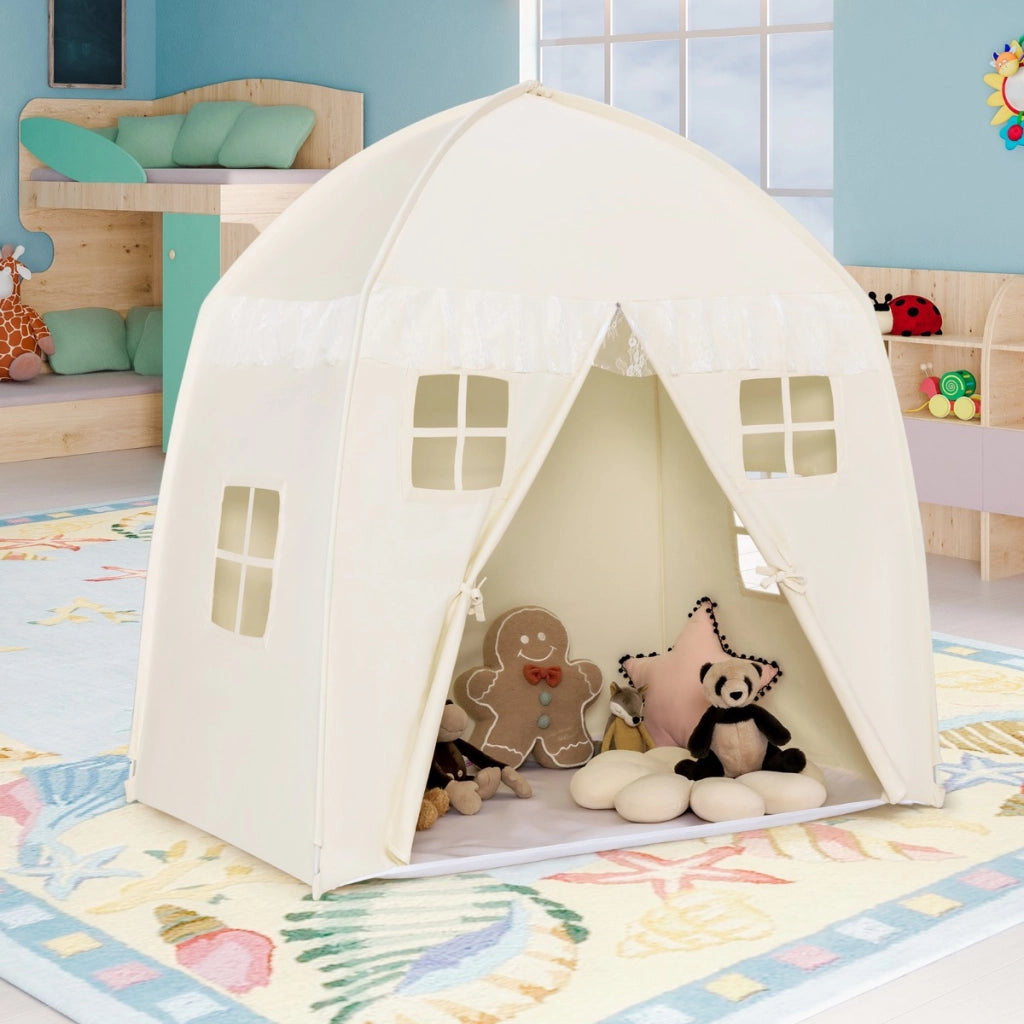 Tenda da gioco per bambini con borsa di trasporto tappetino antiscivolo, Tenda da principesse portatile Beige-Tende e Casette per bambini