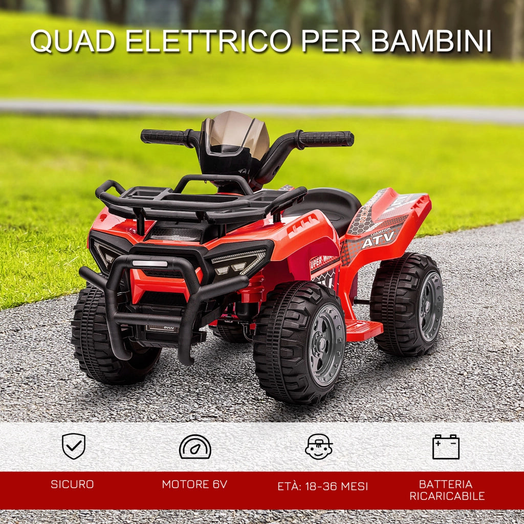 Quad Elettrico per Bambini con Batteria Ricaricabile 6V, Pulsante Acceleratore, Et¨¤ 18-36 Mesi, 70x42x45cm, Rosso