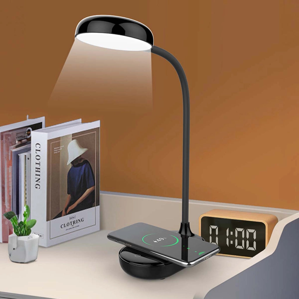 Lampada da Scrivania LED Flessibile con Caricatore wireless Qi 15W Controlli Touch Nero BigBen Connected
