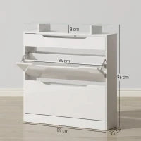 Scarpiera Moderna con 2 Cassetti per 16 Scarpe, Scarpiera a Ribalta con Mensola Regolabile e Ripiano in Vetro, 89x23x96cm, Bianco Lucido