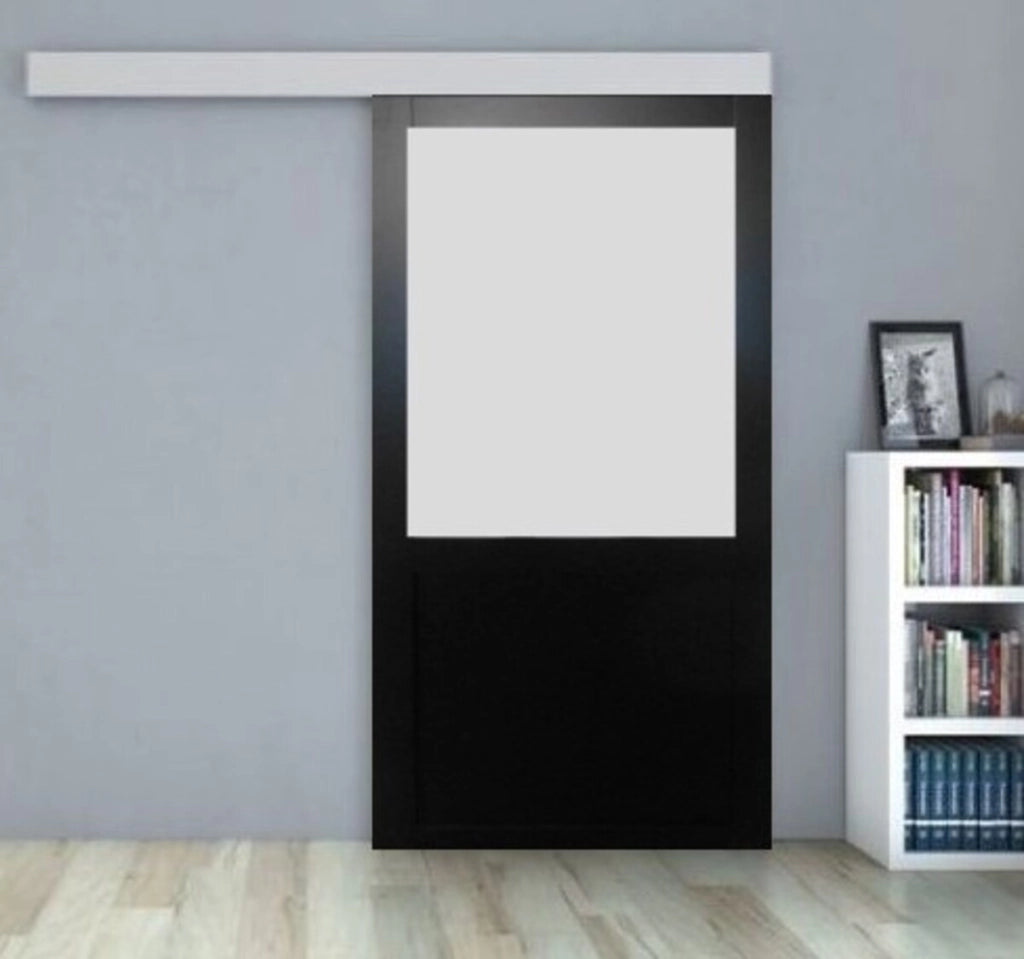 Porta Scorrevole Vetro Athena Nera H204 x L73 + Binario in Alluminio