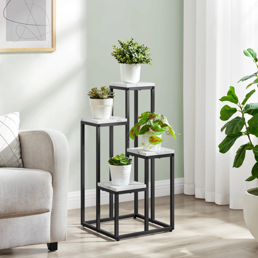 Portafiori Valora a 4 ripiani in marmo bianco con gambe nere per la decorazione