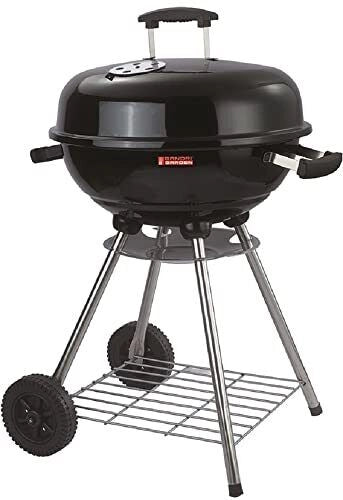 Sandrigarden 7880505 SG45K Barbecue a Carbone Sferico Diametro 45 cm 4 Gambe Acciaio Inox 2 Ruote Coperchio Acciaio Smaltato con Valvola Aerazione Griglia Cottura Smaltata colore Nero