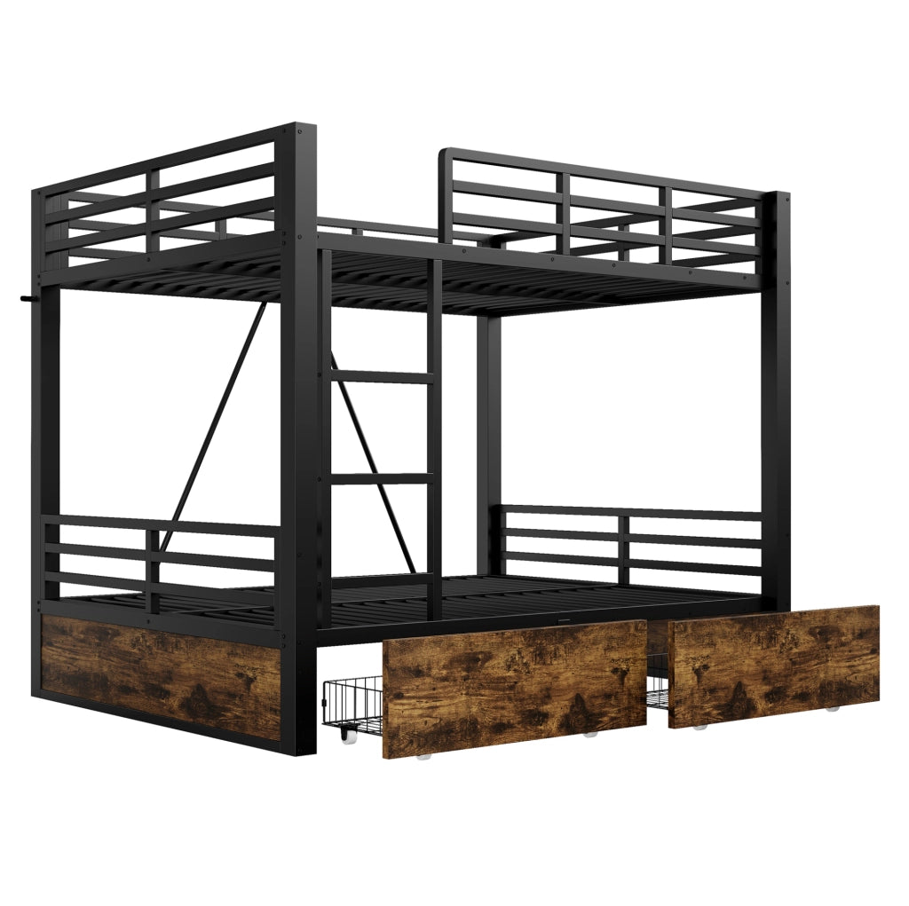 Letto a castello alto 140x200 cm in metallo e legno con cassetti; nero