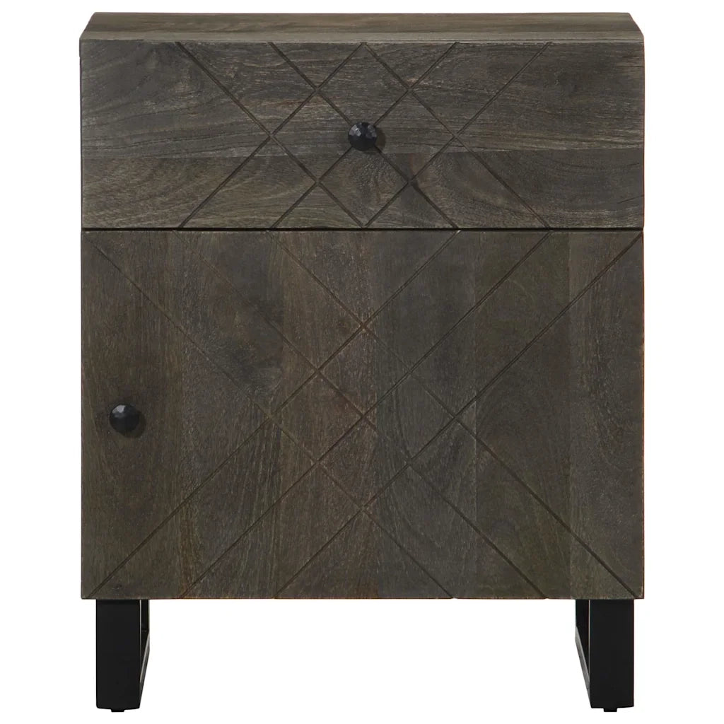 Comodino-Tavolino da notte Nero 50x33x60 cm in Legno Massello di Mango 889339