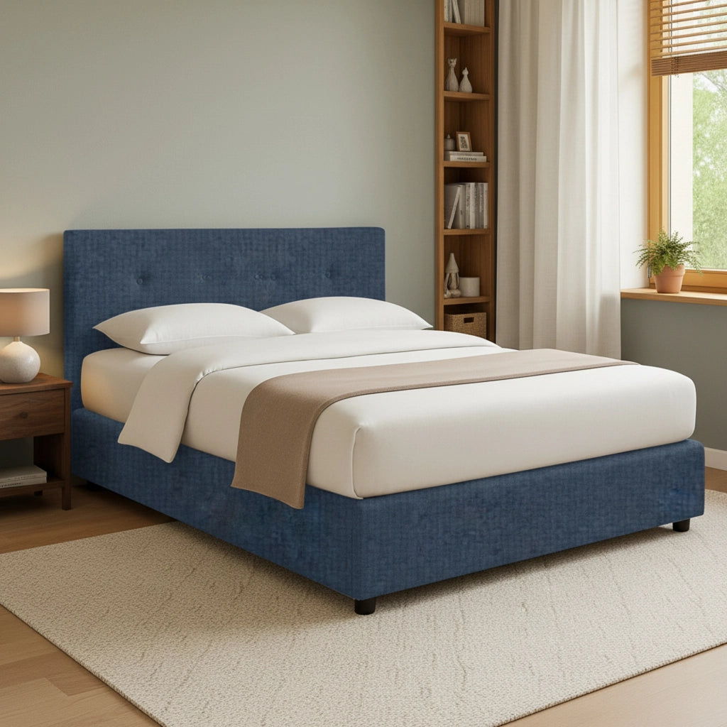 Preston, Letto Matrimoniale Sfoderabile Made in Italy, blu
