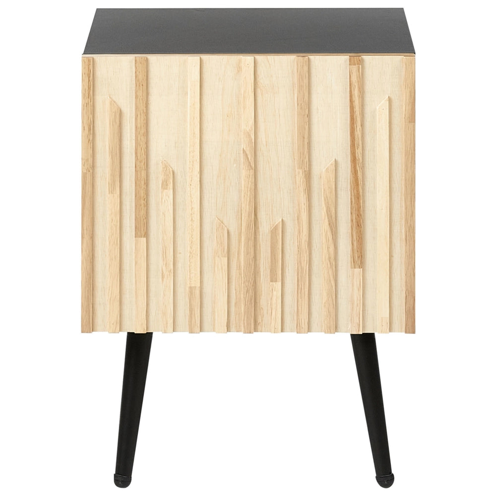 Comodino Telaio in MDF Anta in legno massiccio Porta in legno chiaro Contenitore in ferro Gambe moderne