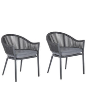 Set di 2 Sedie da Pranzo da Giardino Struttura in Metallo Grigio con Cuscini in Corda Design Moderno