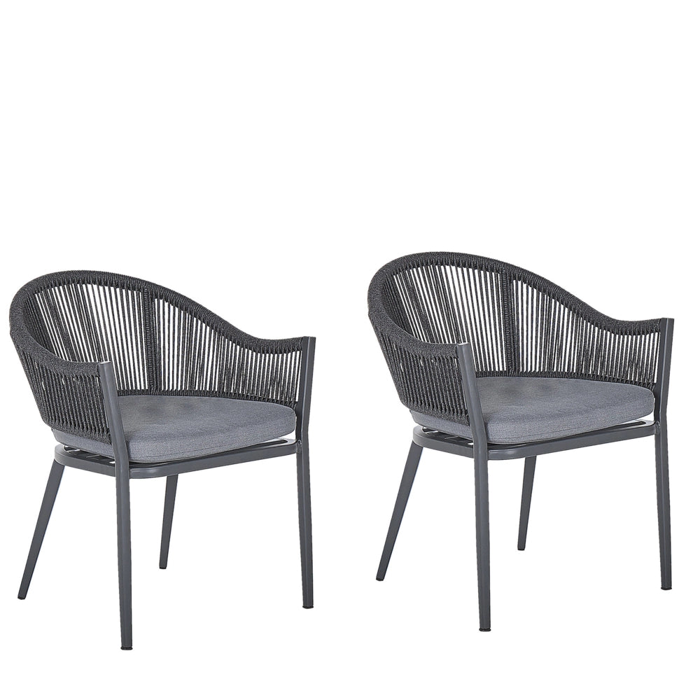Set di 2 Sedie da Pranzo da Giardino Struttura in Metallo Grigio con Cuscini in Corda Design Moderno