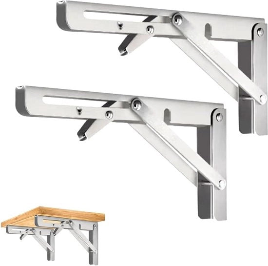 Pacco di 2 console opvologabili 200 mm in acciaio inossidabile di alta resistenza Console opvologabili con angolo 90 gradi Plank opvologabile spazievendente per ufficio, studio, garage, tavolo, casa, cucina (argento 200 mm)