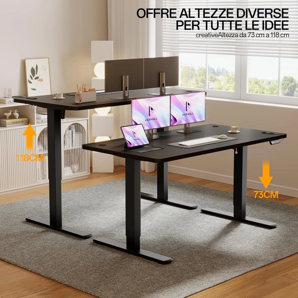 Scrivania Regolabile In Altezza Scrivania Elettrica Con Gestione dei cavi e porta di ricarica USB Altezza Regolabile 73-118 cm, 2 Altezze Di Memoria Scrivania Per Ufficio (Nero, 120x60cm)