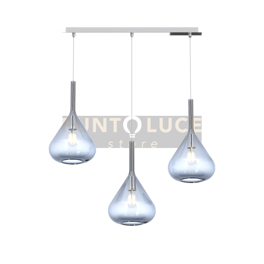 SOSPENSIONE CROMO 3 LUCI RETTANGOLARE VETRI BLU 1177CR-S3 R-BL