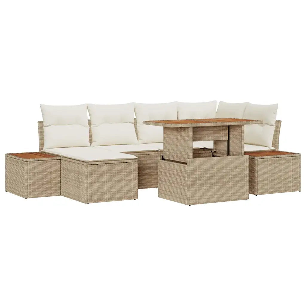 Set da Pranzo per Giardino con cuscino 7 pcs Beige e Crema