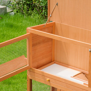 Conigliera da Esterno 122x48x100 cm con Casetta e Recinto a 2 Piani in Legno