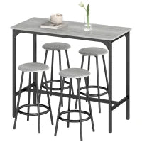Set da Pranzo 5 Pezzi con Bancone da Bar 110x50x89.5 cm e Sgabelli Ø30x60.5 cm in Legno e Metallo Grigio e Nero