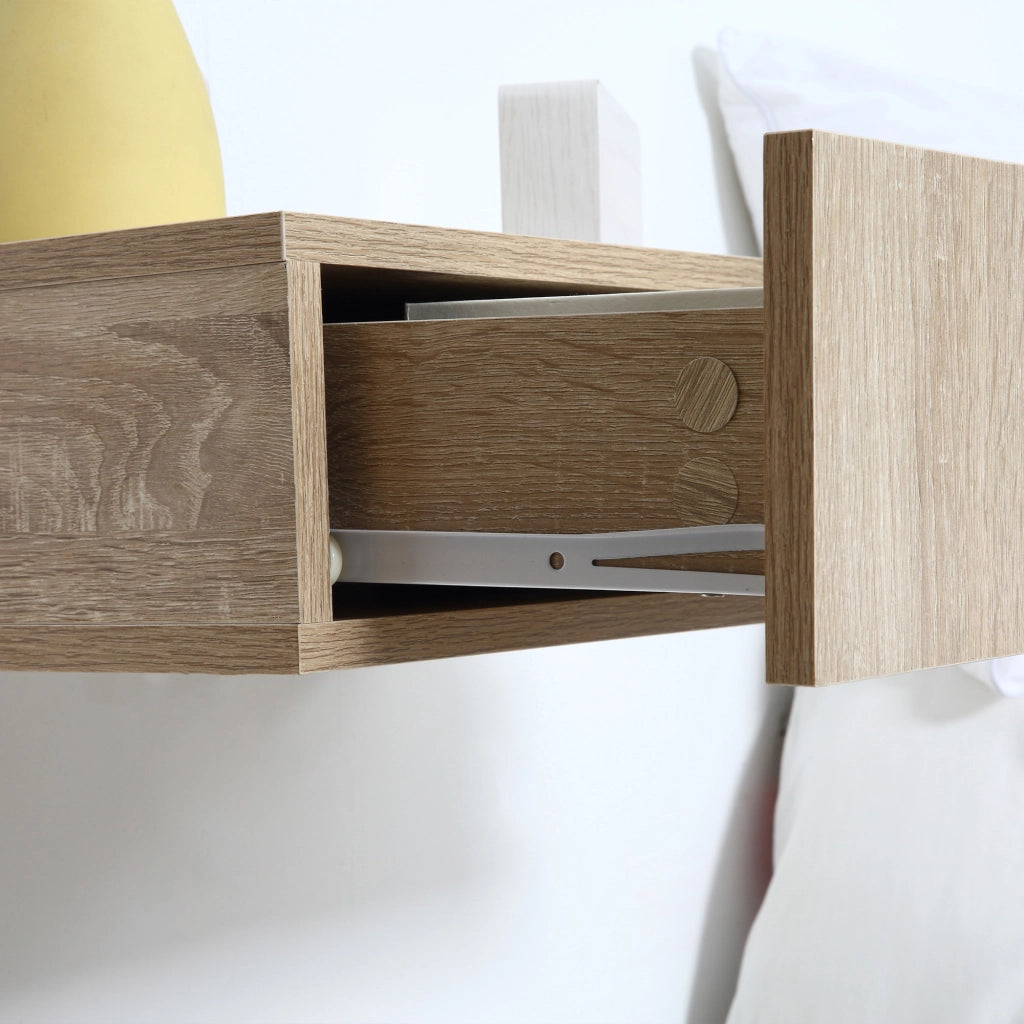 Comodino a muro ¨C zephmum ¨C 2 pezzi, cassetto, effetto rovere chiaro
