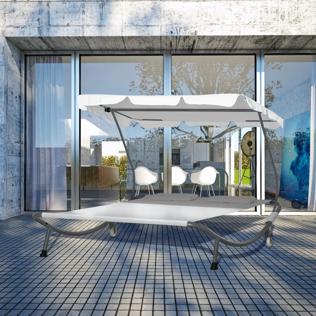 EasyComfort Lettino Matrimoniale 2 Posti Parasole Regolabile da Esterno e Giardino 200x175 x134cm Crema