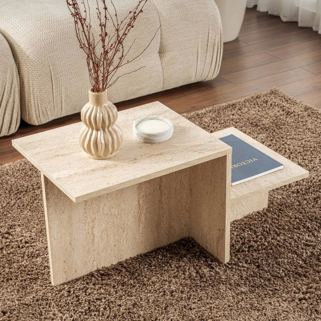 Tavolino da salotto Varian, Tavolo basso da caffè, Portariviste per divano, Ripiano da soggiorno, 80x40 h40 cm, Beige