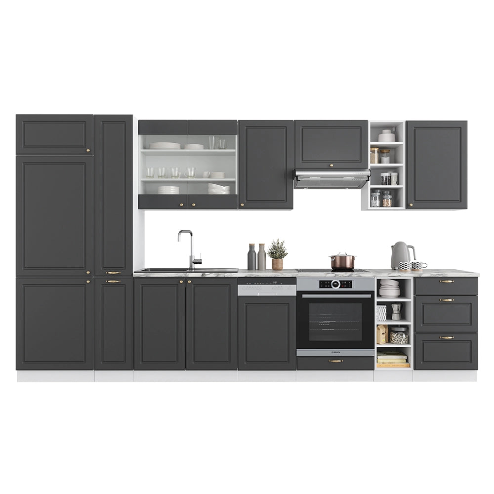 Cucina componibile Fame-Line Antracite-oro/Bianco 355 cm, PL Marmo Vicco