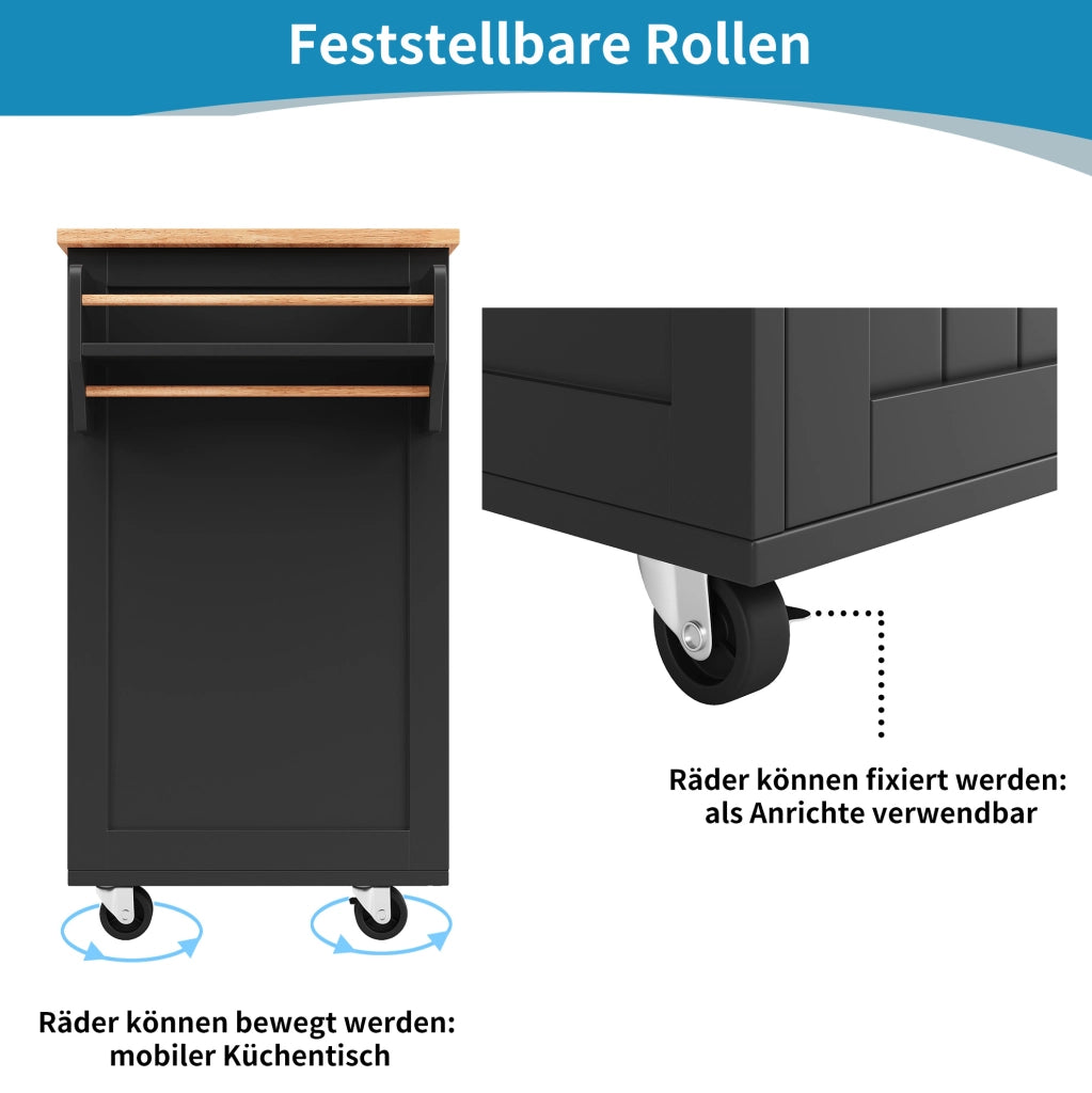 Isola da cucina mobile con portabottiglie, nera, 102×45×92 cm