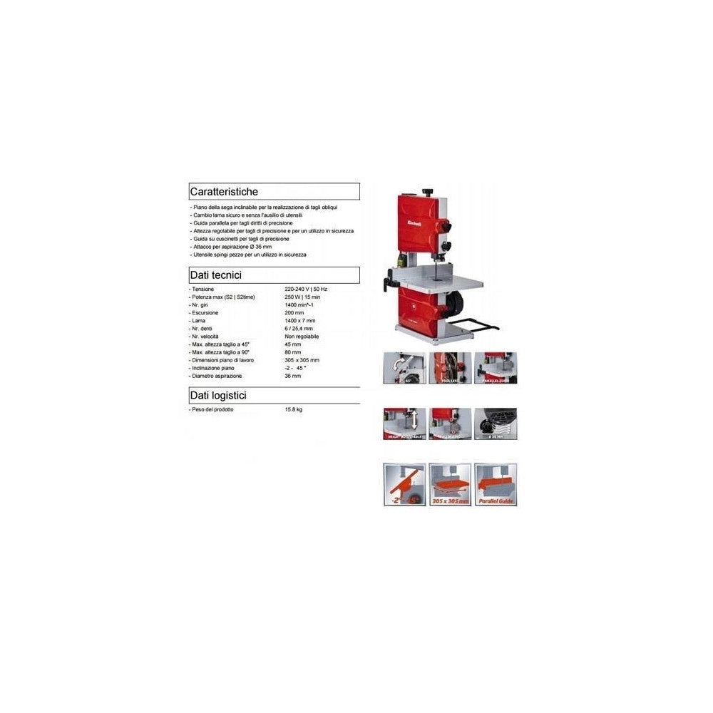 Trade Shop - Sega A Nastro Einhell Tc-sb 200/1 Motore 250 W Lama 1400 X 7 Mm -