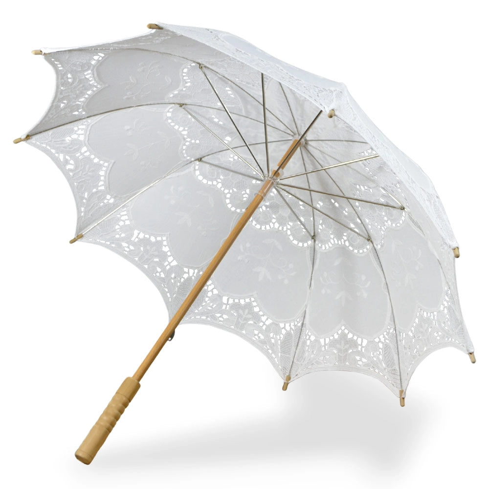 Ombrello Wedding Grande in Legno con Pizzo Bianco Ricamato 76 x h 65  cm