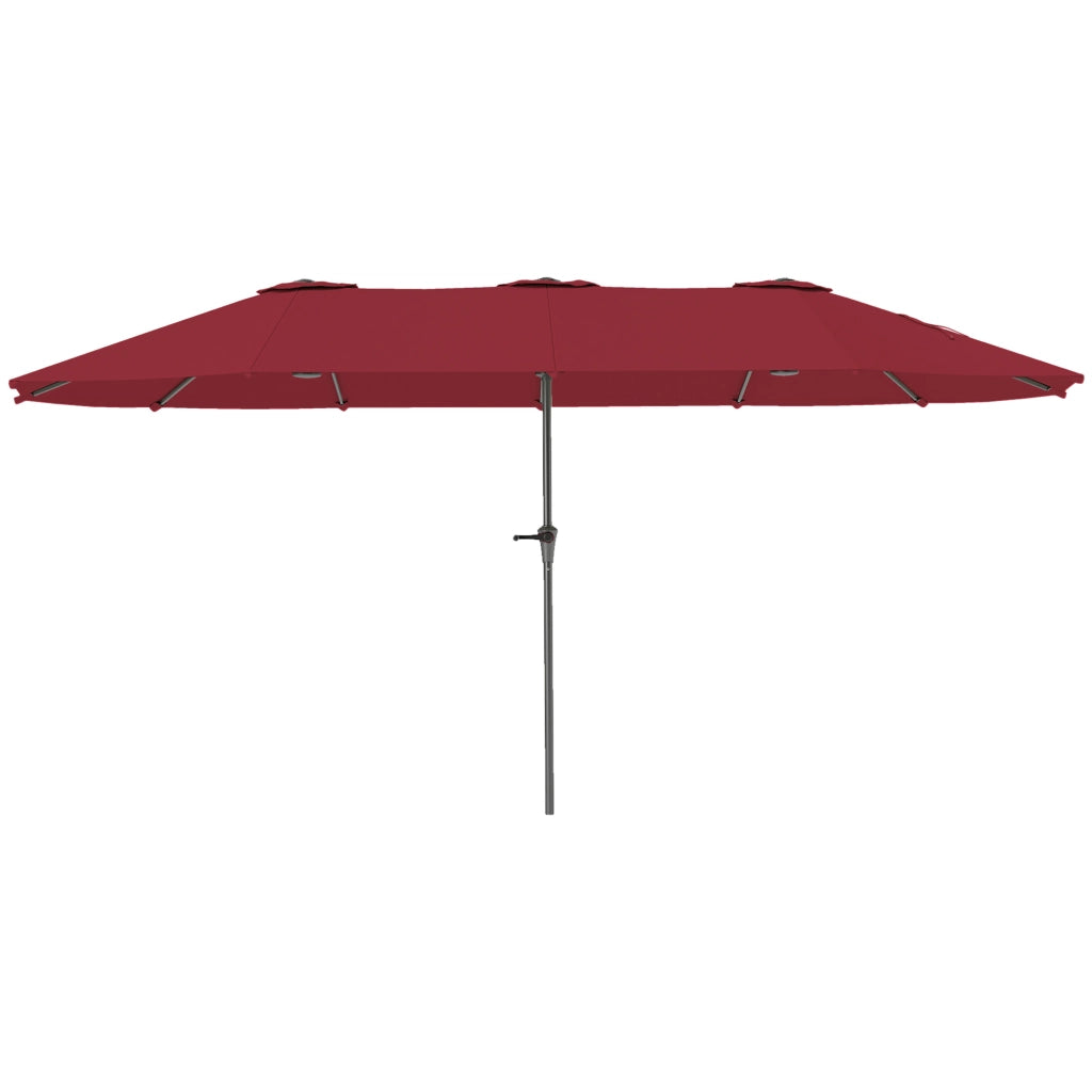 Ombrellone Doppio con Prese d'Aria e Manovella, in Metallo e Poliestere, 4x2.2x2.34 m, Nero e Rosso