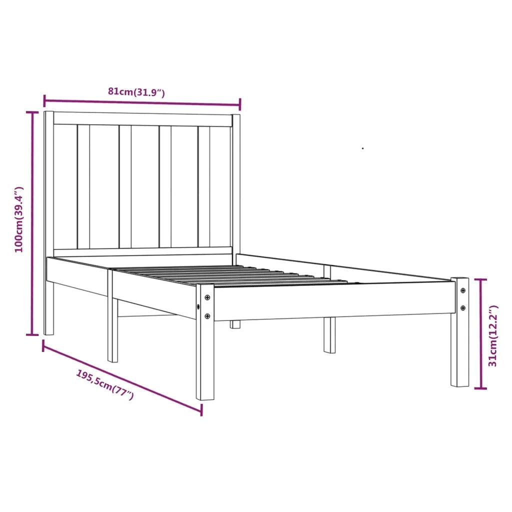 Giroletto senza Materasso-Struttura Letto 75x190 cm in Legno Massello di Pino 439002