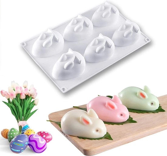 Forma di silicone per Pasqua, forma di coniglio per Pasqua, forma di coniglio per torta, torta per Pasqua, forma di coniglio con trattamento antiaderente per Pasqua, Pasqua, coniglio per torta, mousse, dolce, torta (6 cavità)