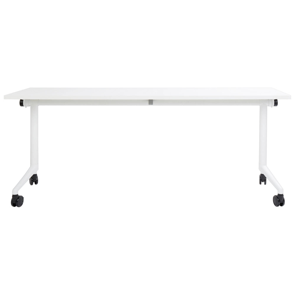 Scrivania rettangolare pieghevole con rotelle portatile con struttura in metallo bianco 180 x 60 cm stile moderno