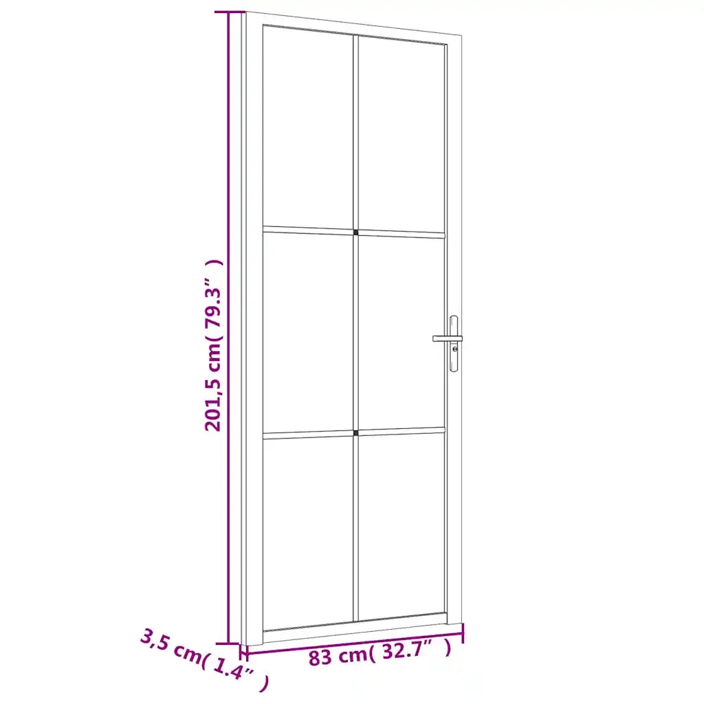 Porta Interna 83x201,5 cm Nera in Vetro ESG e Alluminio 350565