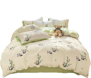 Tessuto da letto 100% poliestere - chiusura a raccordo pratica - panda bianco-verde chiaro - copriletto 150 x 200 cm - lenzuolo 200 x 230 cm - cuscino 48 x 74 cm
