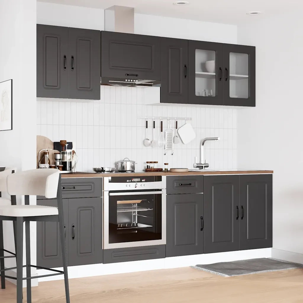 Set Mobili da Cucina 8 pz Kalmar Neri Legno Multistrato 3314822