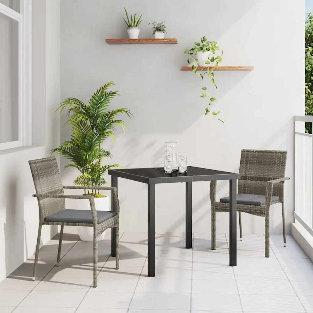 Set da Pranzo per Giardino con cuscino 3 pcs Grigio polyrattan