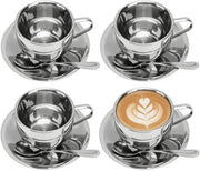 Set di caffè in acciaio inossidabile a 4 pezzi, 180 ml caffè in acciaio inossidabile con ciotola e cucchiaio, tazza a doppio strato/supa a caffè adatta per latte, cappuccino e the di latte.